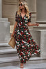 Floral V-Neck Short Flounce Sleeve Dress