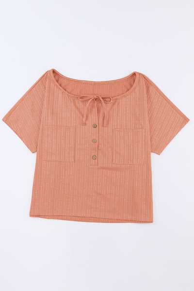 Tied Round Neck Buttoned Top