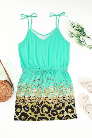 Leopard Tie-Shoulder Drawstring Waist Dress