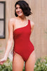 Drawstring Detail One-Shoulder One-Piece Swimsuit