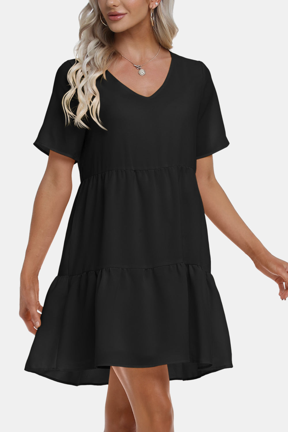 V-Neck Short Sleeve Mini Dress