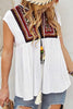 Tassel Tie Neck Ethnic Print Blouse