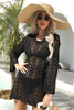 Openwork Scalloped Trim Long Sleeve Cover-Up Dress