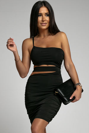 One-Shoulder Cutout Ruched Bodycon Dress