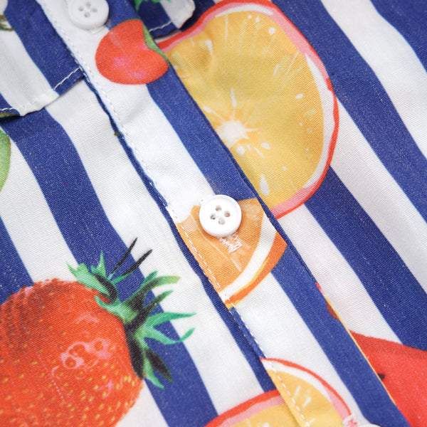 Fruit Striped Collared Sleeveless Shirt
