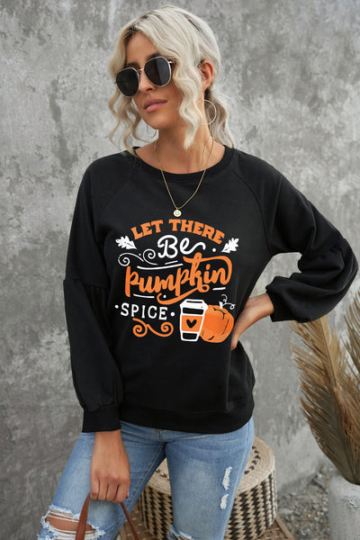 Round Neck Long Sleeve LET THERE BE PUMPKIN SPICE Graphic Sweatshirt