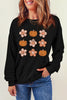 Round Neck Long Sleeve Pumpkin & Flower Graphic Sweatshirt