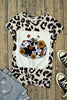 Leopard Print Round Neck Pumpkin Graphic Tee