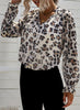 Leopard Button Down Ruched Flounce Sleeve Top