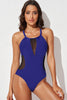 Spliced Mesh Halter Neck One-Piece Swimsuit