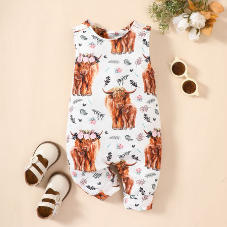Baby Animal Print Round Neck Sleeveless Jumpsuit