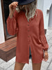 Notched Neck Balloon Sleeve Shirt