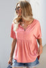 Buttoned Notched Neck Short Sleeve Top