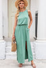 Round Neck Slit Sleeveless Dress with Pockets