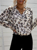 Leopard Button Down Ruched Flounce Sleeve Top