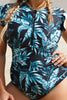 Plus Size Botanical Print Zip-Up One-Piece Swimsuit