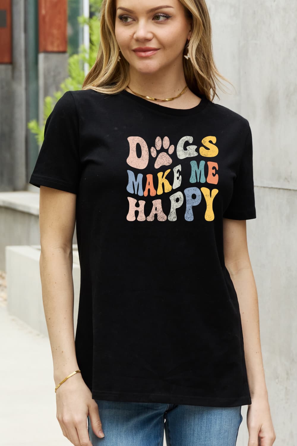 Simply Love Full Size DOGS MAKE ME HAPPY Graphic Cotton Tee