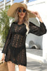 Openwork Scalloped Trim Long Sleeve Cover-Up Dress