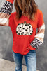 V-Neck Waffle-knit Pumpkin Graphic leopard Tee