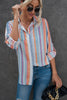 Striped Button-Up Curved Hem Shirt with Breast Pocket