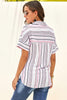 Striped Collared Neck Button-down Pocketed Top