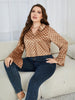 Plus Size Checkered Johnny Collar Flare Sleeve Shirt