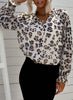 Leopard Button Down Ruched Flounce Sleeve Top