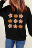 Round Neck Long Sleeve Pumpkin & Flower Graphic Sweatshirt