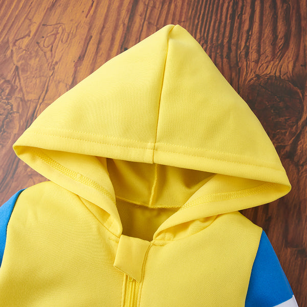 Tricolor Zip-Up Hooded Jumpsuit