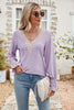 Eyelet V-Neck Smocked Flounce Sleeve Blouse