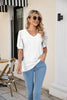 Eyelet Puff Sleeve V-Neck Top