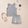 Decorative Button Tank and Striped Shorts Set